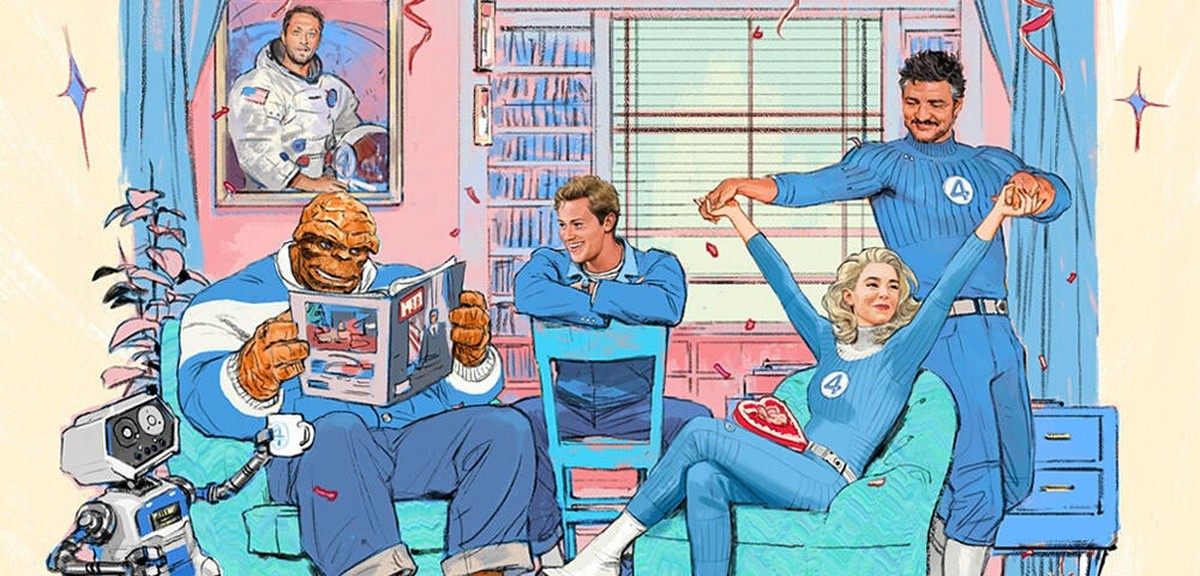 Pedro Pascal, Ebon Moss-Bachrach, Vanessa Kirby, and Joseph Quinn in The Fantastic Four (2025)