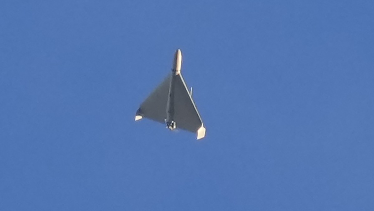 FILE - A drone is seen in the sky seconds before it fired on buildings in Kyiv, Ukraine, on Oct. 17, 2022. The Iranian-made drones that Russia sent slamming into central Kyiv this week have produced h ...