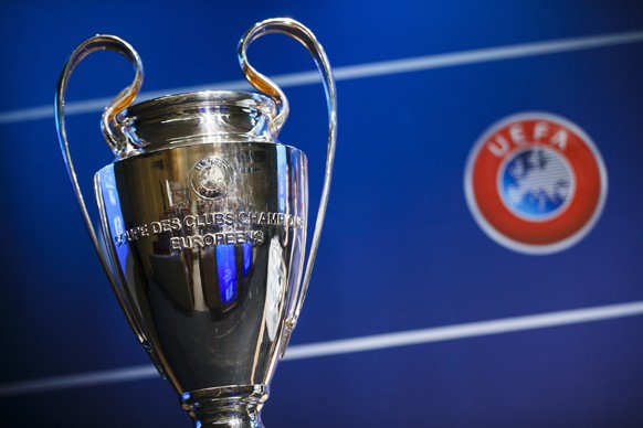 epa08301242 (FILE) - The Champions League trophy on display during the draw of the first two qualifying rounds of the UEFA Champions League 2015/16 at the UEFA Headquarters in Nyon, Switzerland, 22 Ju ...