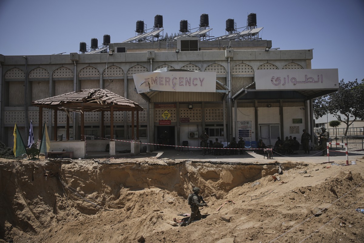 Israeli soldiers take up position at the European Hospital in Khan Younis, southern Gaza, where the military claims that Hamas militants operated in a tunnel beneath the facility, on Sunday, June 8, 2 ...