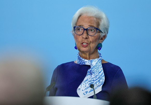 epa12258702 European Central Bank (ECB) President Christine Lagarde addresses a press conference following the meeting of the ECB Governing Council in Frankfurt am Main, Germany, 24 July 2025. EPA/RON ...
