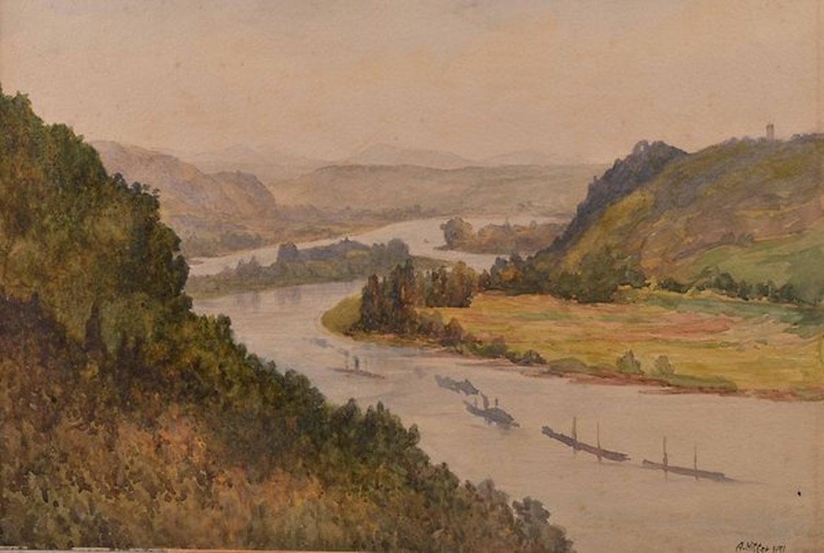 Die Flusslandschaft wurde in der rechten unteren Ecke mit dem Kürzel "A Hitler" signiert.