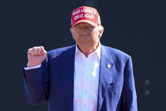 Republican presidential nominee former President Donald Trump arrives for a campaign rally at Wilmington International Airport, Saturday, Sept. 21, 2024, in Wilmington, N.C. (AP Photo/Alex Brandon)