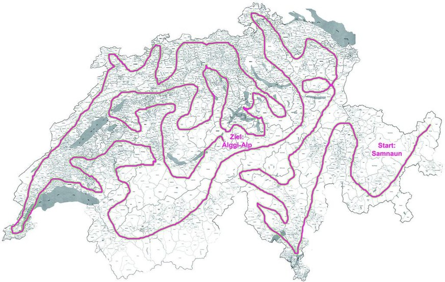 Der grobe Streckenplan: Gesamtlänge rund 11'000 Kilometer, Höhenmeter rund 200'000.